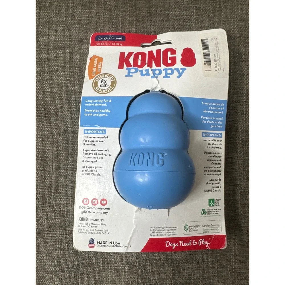 KONG Puppy Large Blue Treat Toy Tire Bone and Lick Mat Dog Toy Mixed Bundle 4pc
